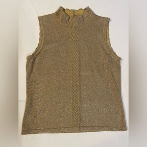 Marisa Christina Metallic Gold Sleeveless Mock Neck Tank